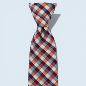 SUITSUPPLY Red Blue Plaid Gingham Silk‎ Necktie Made in Italy